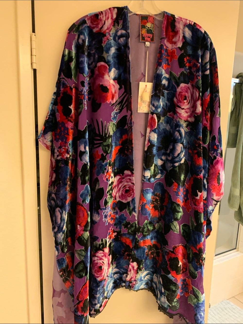 Johnny Was Purple Floral Velvet Cape Jacket